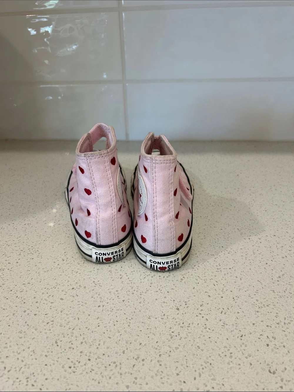 Kids Converse High-Top Canvas Sneakers in Pink with Red Heart Detail